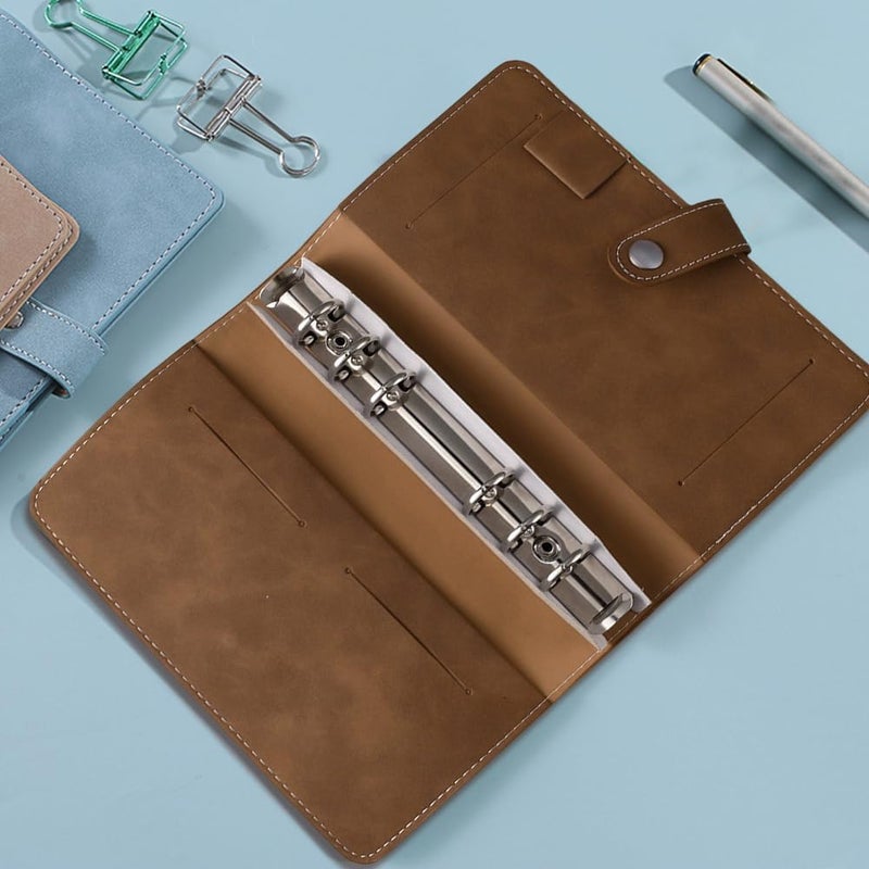 CALFOVERA Travel Notebook Binder Refillable Journal Cover Protector with Dividers Pockets A6 PU Leather Soft Cover Folder 6 Ring Loose Leaf Planner Binder for Meeting Filler Paper Cash (Camel) - Image 4